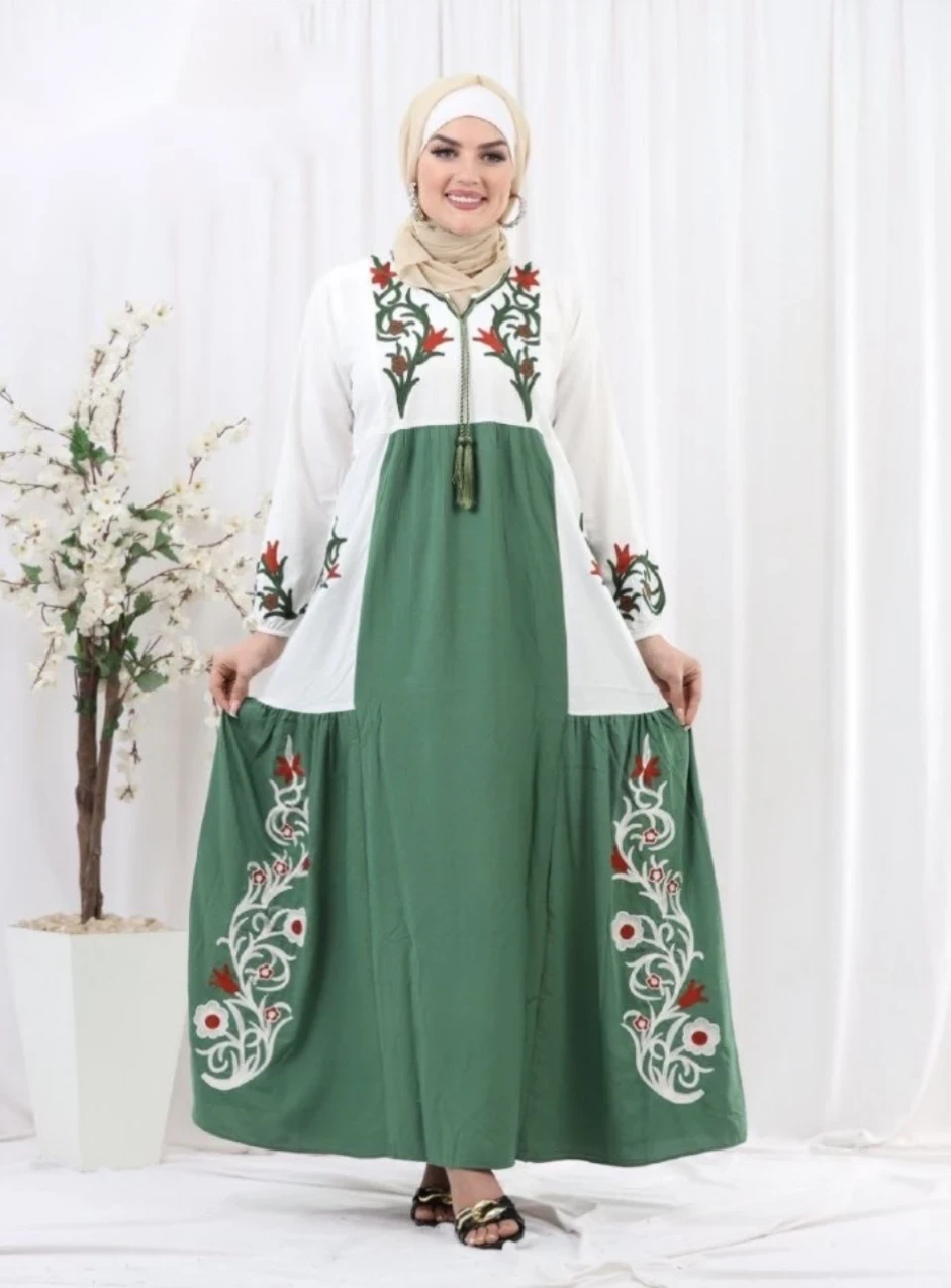 جلابية صيفيه كم طويل مطرزه